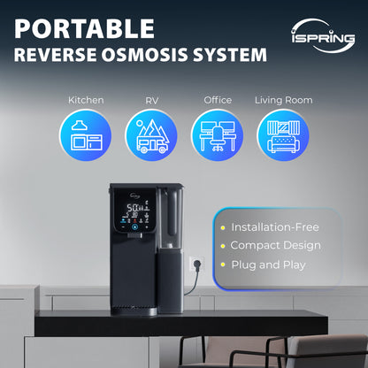 iSpring RCD100HCG Hot & Cold Reverse Osmosis System Countertop, Alkaline RO Water Filter Dispenser, 9 Temperature &amp; 6 Dispensing Volume Options, TDS &amp; Filter Lifespan Monitor, Plug and Play
