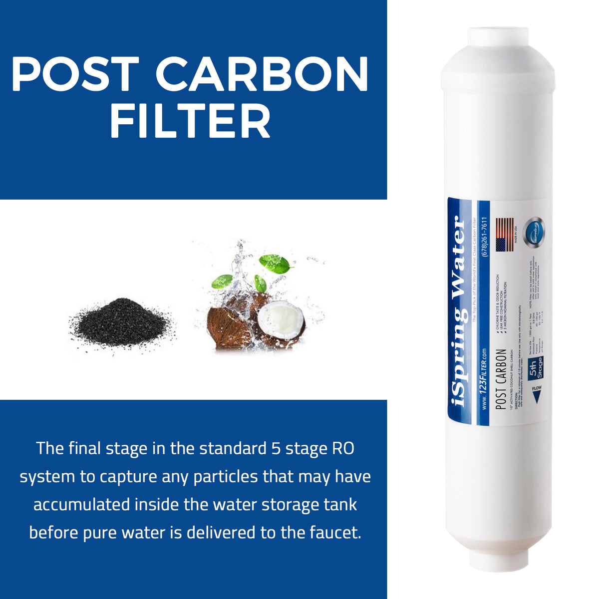 iSpring FT15US Premium Inline Activated Post Carbon Replacement with Quick Connect, Replacement Filter for PH100 &amp; RO100, 10" X 2.5"