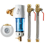 iSpring WSP50GR+AHPF12MNPT12X2 Reusable Spin Down Sediment Water Filter, 50 Micron with Scraper, 360°Head, and Push Fit Ball Valve