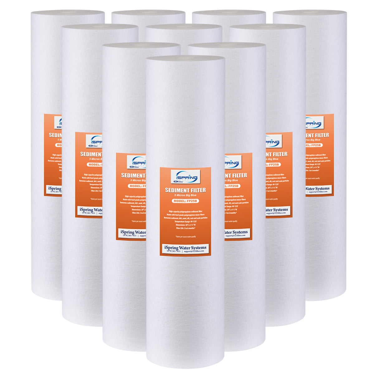 iSpring FP25BX10 5 micron Sediment Filter Replacement Cartridge, 4.5x20 in. , Pack of 10