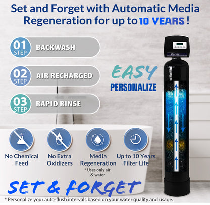 iSpring WCS45KG+WCFM500K Whole House Iron, Manganese, and Hydrogen Sulfide Water Filter   Water Softener - Set &amp; Forget