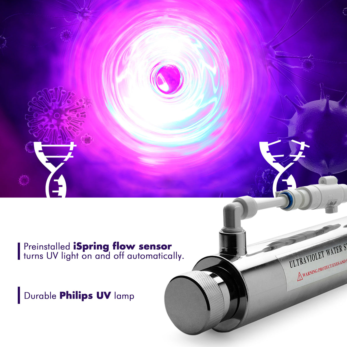 iSpring RCC1UP 6-Stage 100 GPD Under Sink Reverse Osmosis Drinking Water Filtration System With Booster Pump and UV Ultraviolet Filter