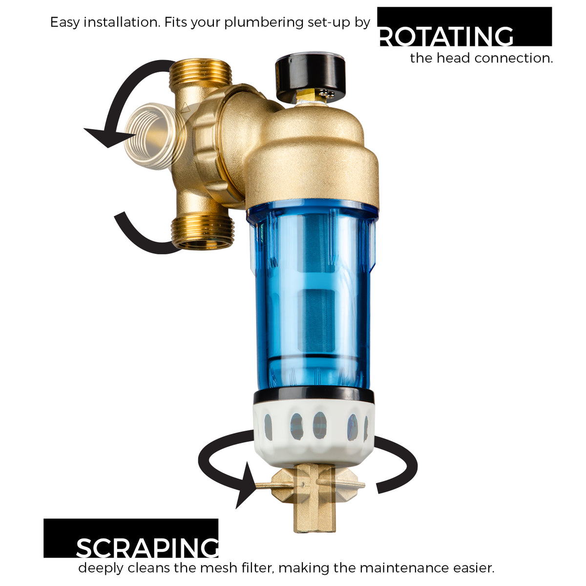 iSpring WSPGR - Reusable Spin Down Sediment Water Filter (50 Micron w/Scraper & 360°Head)