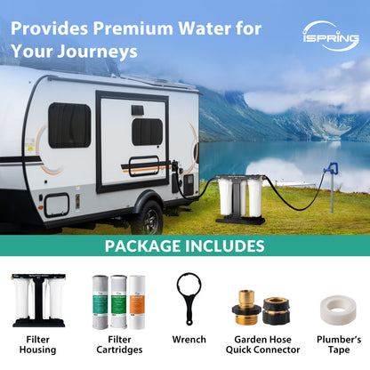 iSpring CW31-PF 3-Stage RV Water Filtration System for Campers, SGS-tested PFAS Removal, 3/4'' Lead-Free Brass Hose Quick Connectors, Tankless, High Capacity
