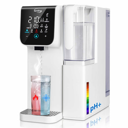 iSpring RCD100HCW Alkaline Hot &amp; Cold Countertop Reverse Osmosis System, Sleek White Finish, Remineralization RO Water Filter Dispenser, 9 Temperature &amp; 6 Dispensing Volume Options, TDS &amp; Filter Life Monitor, Plug and Play