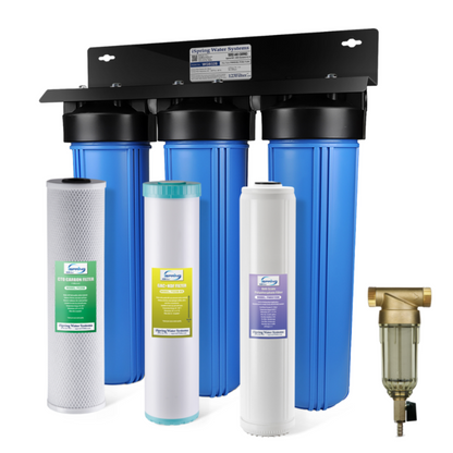 iSpring WGB32B-KDS+WSP50 Whole House Water Filter System w/ Spin Down Sediment Filter, Polyphosphate Anti-Scale, GAC KDF, and Carbon Block Water Filters, Water Descaler and Water Filter