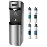 iSpring Bottleless Water Cooler Dispenser with 4-Stage Filtration, SGS-Tested 99% of PFAS, Lead, Chloramine Removal, Hot, Cold, Room Temp, Self Cleaning, Stainless Steel, Silver, Model: DS4S-MAX