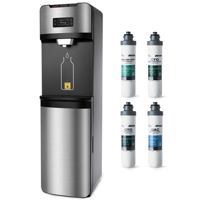 iSpring Bottleless Water Cooler Dispenser with 4-Stage Filtration, SGS-Tested 99% of PFAS, Lead, Chloramine Removal, Hot, Cold, Room Temp, Self Cleaning, Stainless Steel, Silver, Model: DS4S-MAX