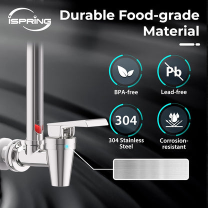 iSpring Sight Glass Spigot with A Clear View Water Level, Compatible with Berkey® and Waterdrop® Gravity-Fed Water Filtration System, Stainless Steel Food-Grade Material