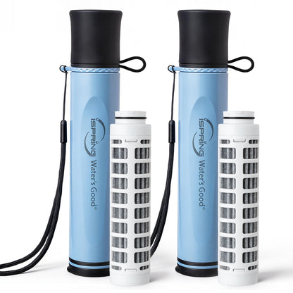 iSpring IFS-B2F2 Personal Water Filter Straw, 2-Pack w/2 Extra Filters, Removes Micro-organisms & Lead, SGS-Tested BPA-Free, Ultralight Portable Purifier for Survival, Emergency & Hiking