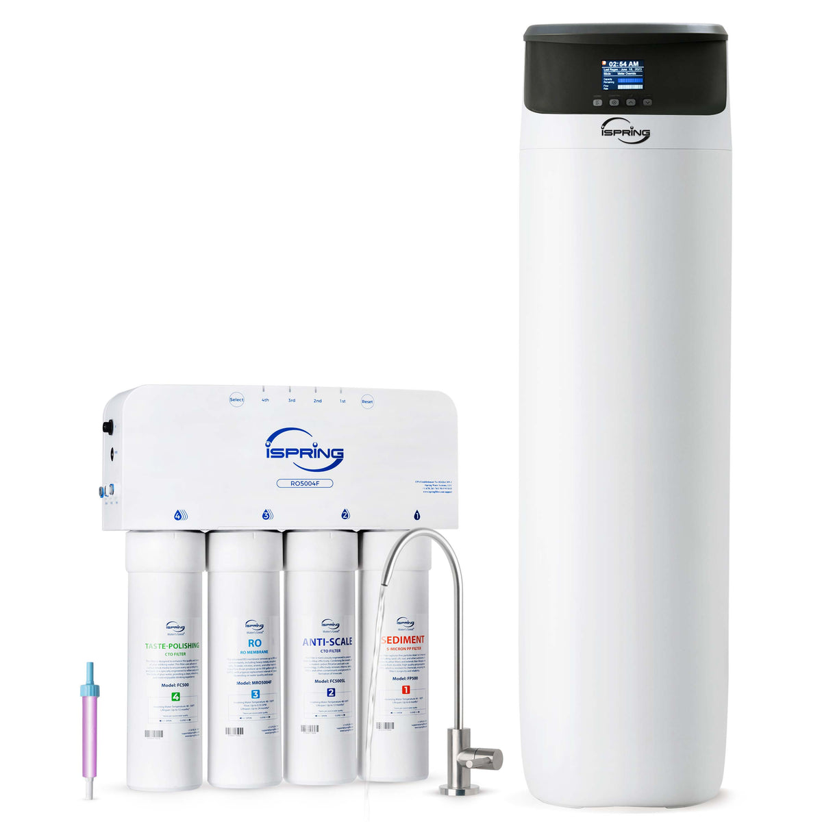 iSpring WCS50KG+RO5004F, Whole House Water Softener &amp; Under Sink Reverse Osmosis Water Filtration System, Reduce PFAS, TDS, and Lead, Complete Softening and Purification Solution for the Entire Home