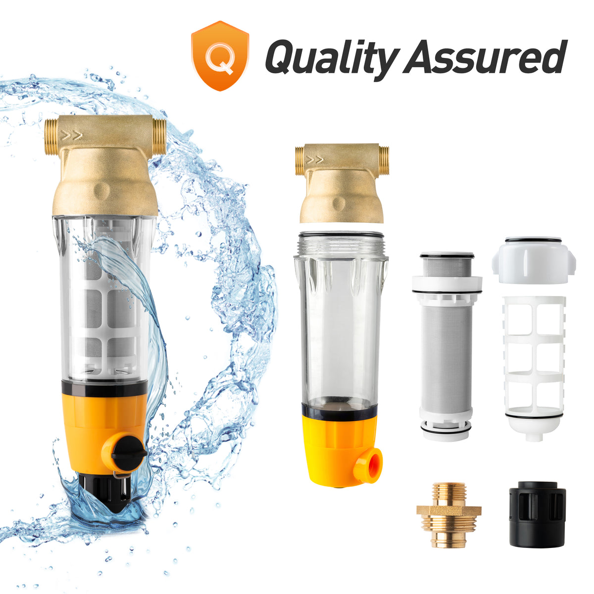 iSpring WSPARB Spin Down Sediment Water Filter, Reusable with Touch-Screen Auto Flushing Module and Built-in Housing Scraper, Brass Top Clear Housing