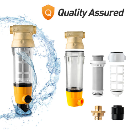 iSpring WSPARB Spin Down Sediment Water Filter, Reusable with Touch-Screen Auto Flushing Module and Built-in Housing Scraper, Brass Top Clear Housing