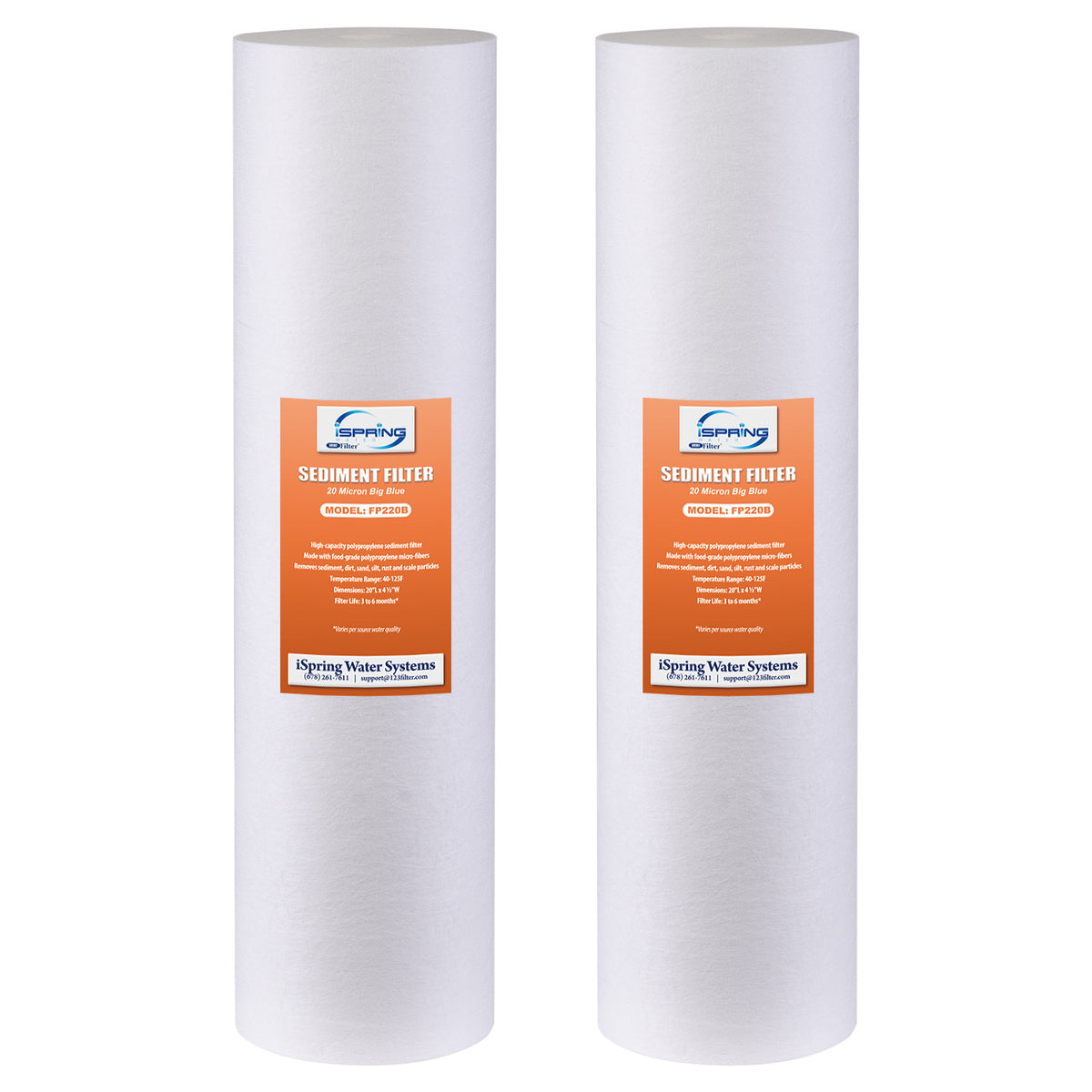 iSpring FP220BX2 20” x 4.5” Water Filter Replacement Cartridges, Sediment Filter, 20 Micron, Fits Whole House Water Filtration System, Pack of 2
