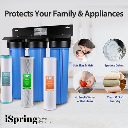 iSpring WGB32BM Whole House Water Filter System, Reduces Iron, Manganese, Chlorine, Sediment, Taste, and Odor, 3-Stage Iron Filter Whole House