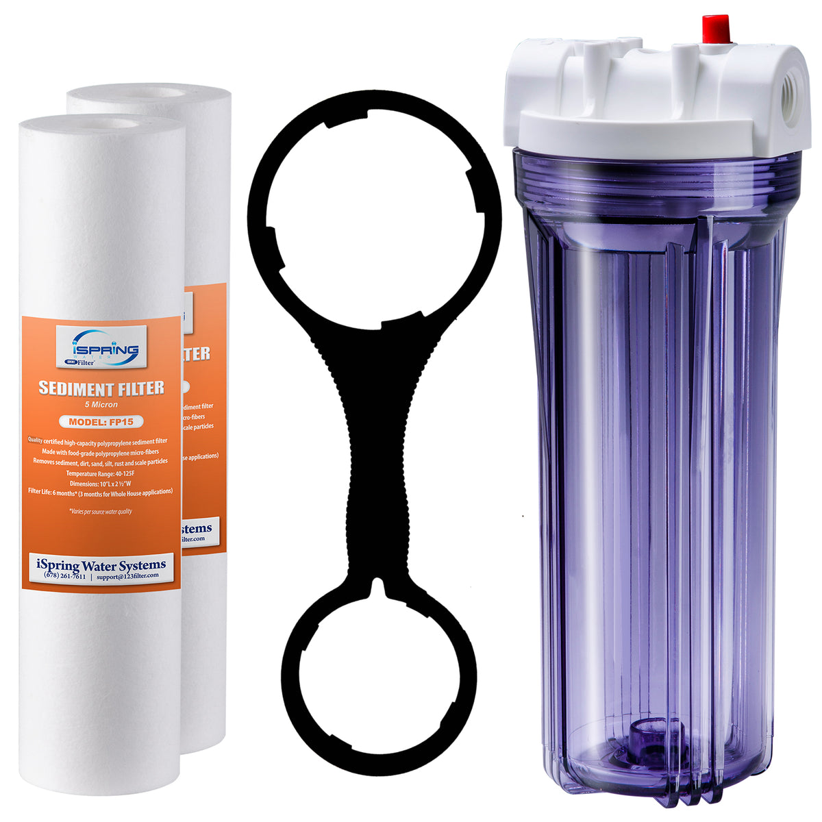 iSpring HC14-2PP Clear Housing, 1/2" Inlet/ Outlet with 2X FP15 10" x 2.5" Sediment Filter