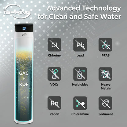 iSpring WCF200K Elite Series Whole House Central Water Filtration System with Automatic Control Head, Reduces Chlorine, Chloramine, PFAS, Lead