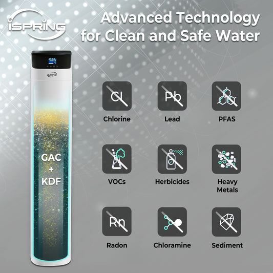 iSpring WCF200K Elite Series Whole House Central Water Filtration System with Automatic Control Head, Reduces Chlorine, Chloramine, PFAS, Lead