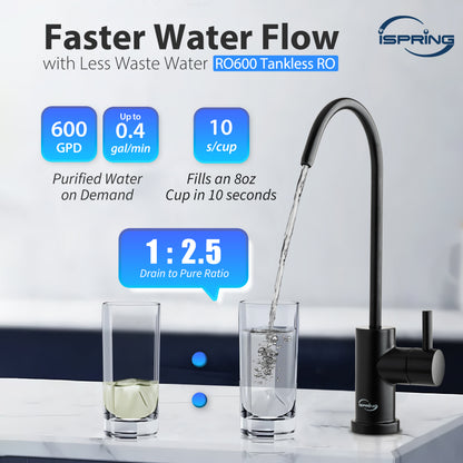 iSpring RO600-ORB Tankless RO Reverse Osmosis Water Filtration System, 600 GPD Fast Flow, Oil Rubbed Black Faucet, 2.5:1 Pure to Drain Ratio