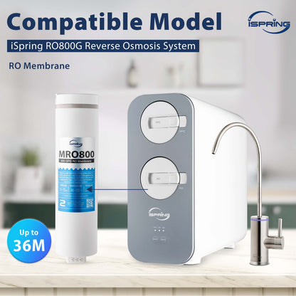 iSpring MRO800 RO Membrane Replacement Filter for RO800G Reverse Osmosis System, High Flow up to 800 GPD, 2.5:1 Pure to Waste water ratio