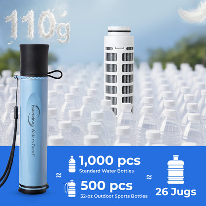 iSpring IFS-BF2 Personal Water Filter Straw w/2 Extra Filters, Removes Micro-organisms & Lead SGS-Tested, BPA-Free, Ultralight Portable Purifier for Survival, Emergency & Hiking