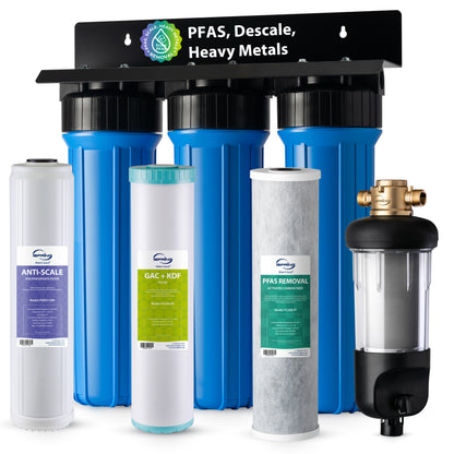 iSpring WGB32B-PFKDS+WSP50J Whole House Water Filter System, Ultimate PFAS, Scale, and Heavy Metals Water Filtration Removes Up to 99% PFOA & PFOS with SGS-Tested Media, Reduces Sediments, Corrosion, Lead, with Jumbo Spin-Down Sediment Filter