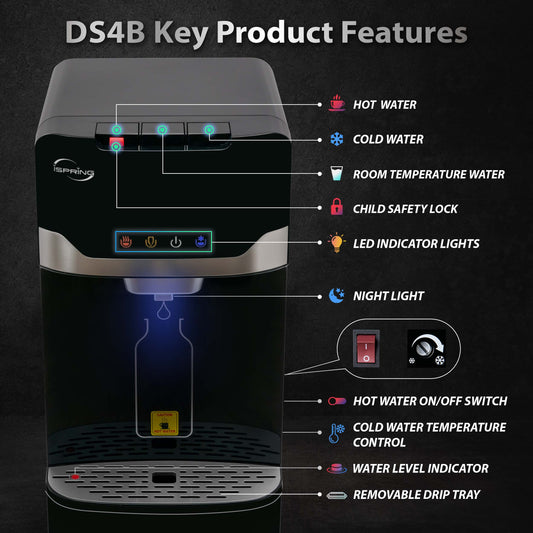 iSpring Bottleless Water Dispenser with Built-in 4-Stage Filtration, Hot/Cold/Room Temp, Self Cleaning, Stainless Steel, Model: DS4B
