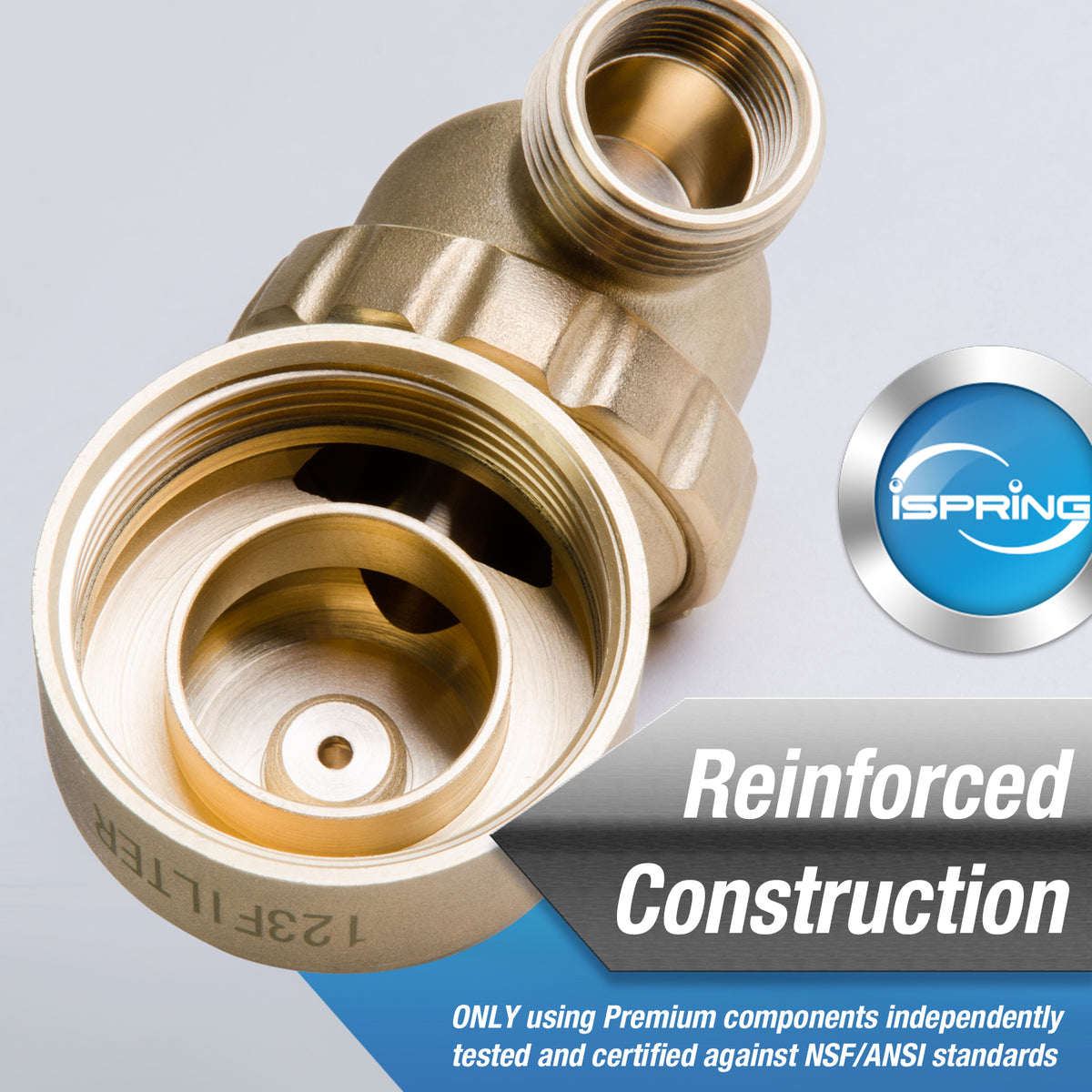iSpring WSP50GR+ACPF12MPT12x2 Reusable Spin Down Sediment Water Filter (50 Micron w/Scraper & 360°Head) w/Push-Fit Plumbing Fittings