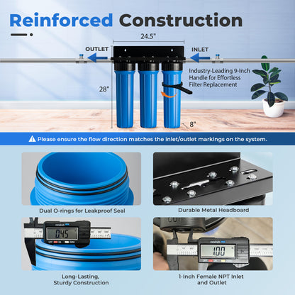 iSpring WGB32B-PF PFAS Whole House Water Filter System, SGS-Tested to Remove up to 99% PFOA & PFOS, 3-Stage Filtration Reduces Sediment, Chlorine, Taste & Odor, 20-Inch Filters, 1" Inlet/Outlet