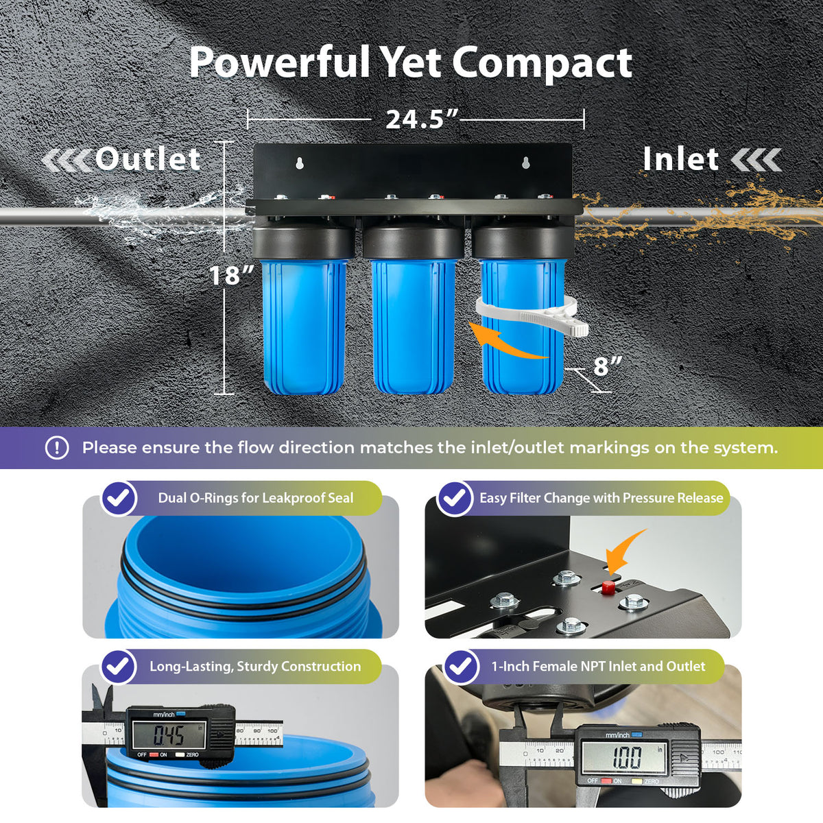 iSpring WGB31B-KDS Ultimate Protection Whole House Water Filter System, Reduces Heavy Metals, Scale, Chlorine, Chloramine, Hydrogen Sulfide, 3-Stage Filtration, 1" Inlet/Outlet