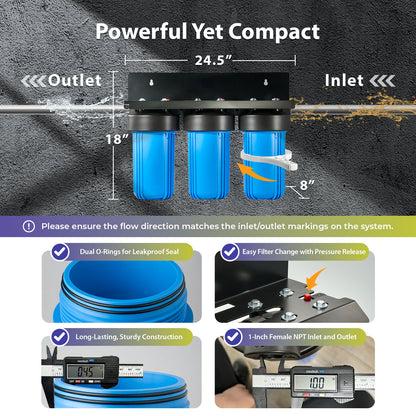 iSpring WGB31B-KDS Ultimate Protection Whole House Water Filter System, Reduces Heavy Metals, Scale, Chlorine, Chloramine, Hydrogen Sulfide, 3-Stage Filtration, 1" Inlet/Outlet