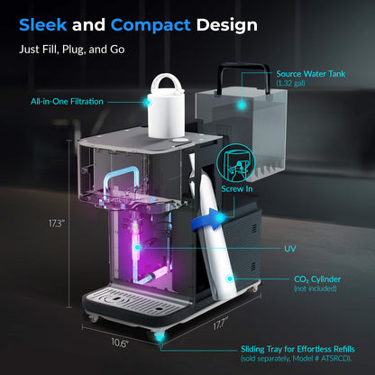 iSpring Sparkling Water Maker with UV, Hot &amp; Cold Countertop Reverse Osmosis Water Filter, PFAS &amp; TDS Removal, Real-Time TDS Monitor, Fits Standard Screw-in CO? Cylinders, Model# RCD100SPKHC