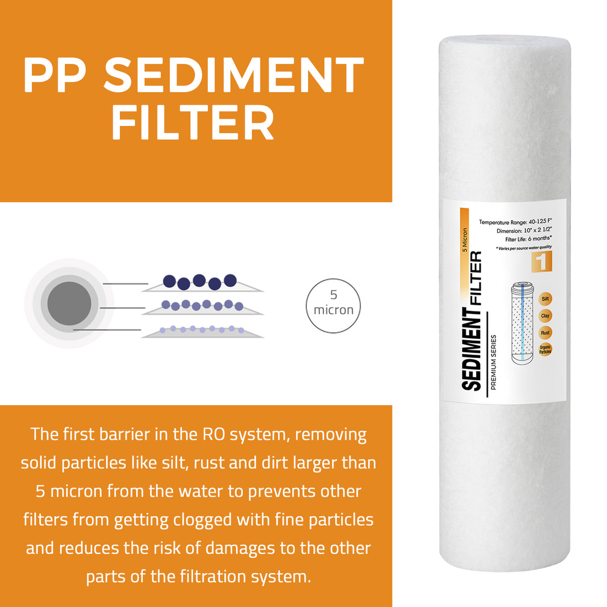 iSpring F3US Standard RO Systems 6-Month Prefilter Replacement Supply Filter Cartridge Pack Set, 3 Filters w/ Sediment, CTO and GAC, 10" X 2.5"