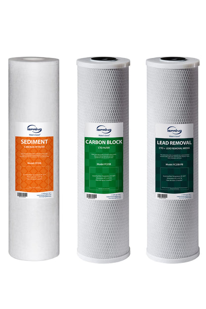 iSpring F3WGB32BCPB 20" x 4.5"; Whole House Water Filters for WGB32B Series Water Filter Systems, includes Sediment, Carbon Block, and Lead-Removal Filters