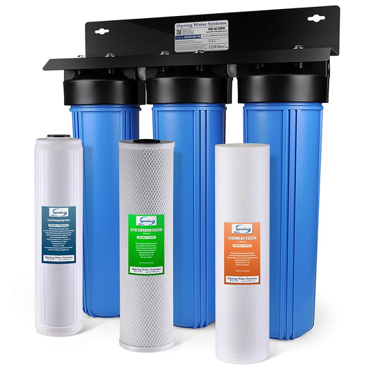 iSpring WGB32B-PB Whole House Water Filter System w/ 20'' x 4.5'' Sediment, Carbon, and Lead Reducing , 3-Stage Whole House Water Filtration System