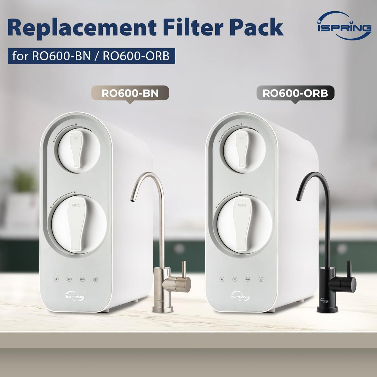 iSpring F3-RO600 2-Year Replacement Filter Set for RO600BN & RO600ORB Tankless RO Systems with 2x FCF600 & 1x MRO600