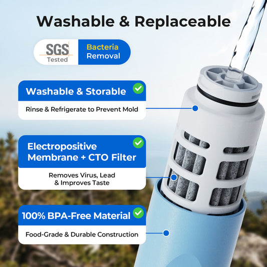 iSpring IFS-B Personal Water Filter Straw, Replaceable Advanced Filter, Removes Micro-organisms &amp; Lead, SGS-Tested BPA-Free, Ultralight Portable Purifier for Emergency, Survival, and Hiking