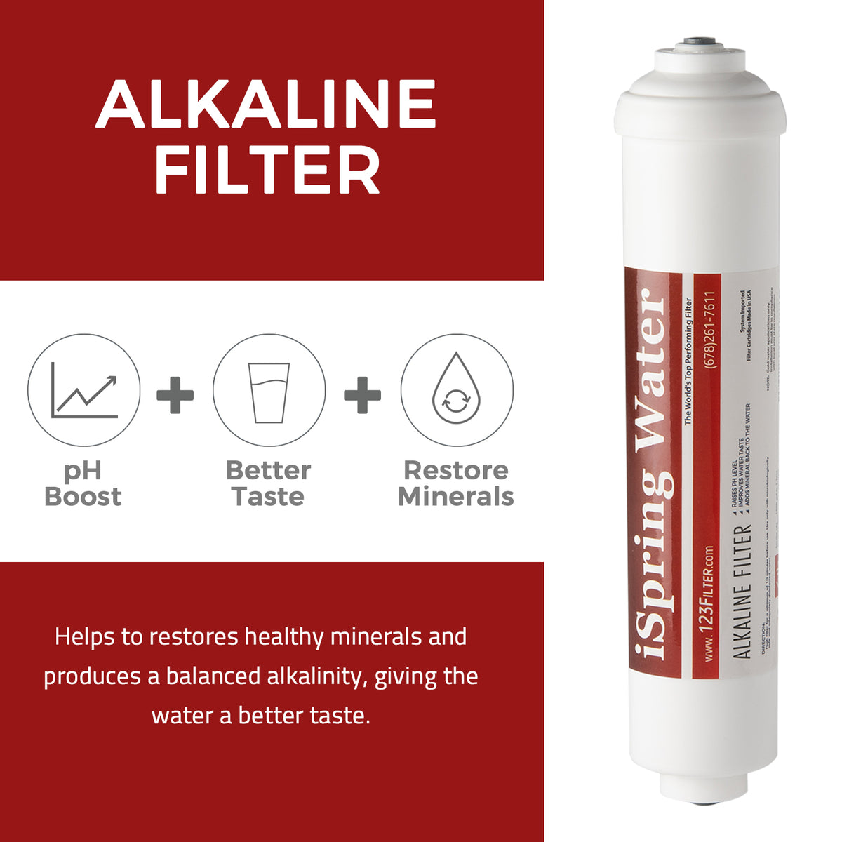 iSpring F9KUS Standard 6-Stage Reverse Osmosis RO Systems 1-Year Replacement Cartridge Pack Set, with Alkaline Mineralization, pH , 10" × 2.5"