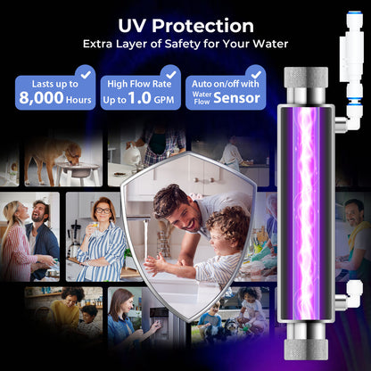 iSpring RCC2AK-UV, Upgraded 200 GPD, UV pH Reverse Osmosis System, 7-Stage RO Water Filtration System with Alkaline and Ultraviolet Filter, Ideal for Large Households and Offices, Patented Top-Mounted Faucet Design for Easy DIY Installation