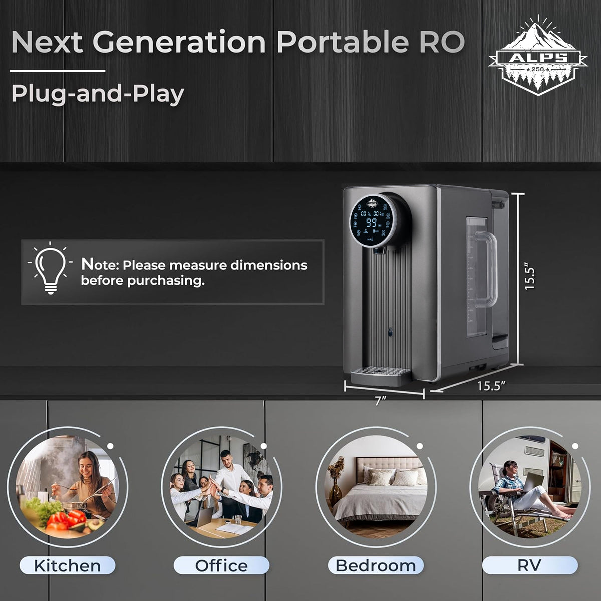 ALPS256 Countertop Hot, Cold &amp; Warm Reverse Osmosis Water Dispenser, 3-Stage Alkaline RO System, TDS &amp; Filter Life Monitor, Plug and Play