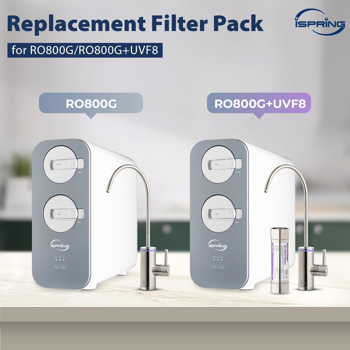 iSpring F4-RO800 3 Years Replacement Filter Pack for RO800G Series, Includes 3x FPPC and 1x MRO800