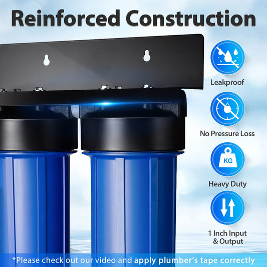 iSpring WGB22BM Whole House Water Filter System, Highly Reduces Iron, Manganese, Chlorine, Taste, Odor, 2-Stage Whole House Water Filtration System, 1" NPT Inlet/Outlet