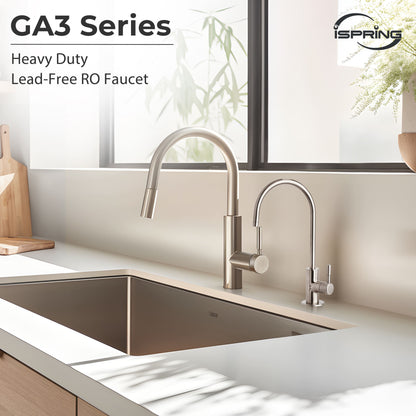 iSpring GA3-BN Drinking Water Faucet for Kitchen Sink with 3/8'' Connector, Heavy Duty Lead-Free Reverse Osmosis Faucet for RO System, Non-Air Gap 100% Stainless Steel RO Faucet, Brushed Nickel Finish