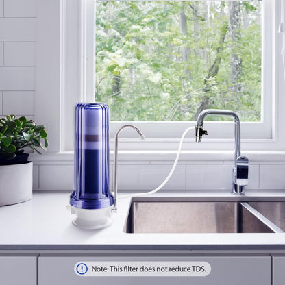 iSpring CT10-C Countertop Water Filter, Multi-Layer Faucet Water Filter System with Versatile Faucet Adapter, Reduces Heavy Metals, Bad Odor, and Chlorine, Clear