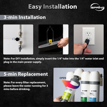 iSpring DS4-S Bottleless Water Dispenser, Built-in 4-Stage Filtration, Removes Chlorine, Lead, Mercury & Sediment, Hot/Cold/Room Temp, Self Cleaning, Stainless Steel, w/ F10DS up to 2-Year Filter Set