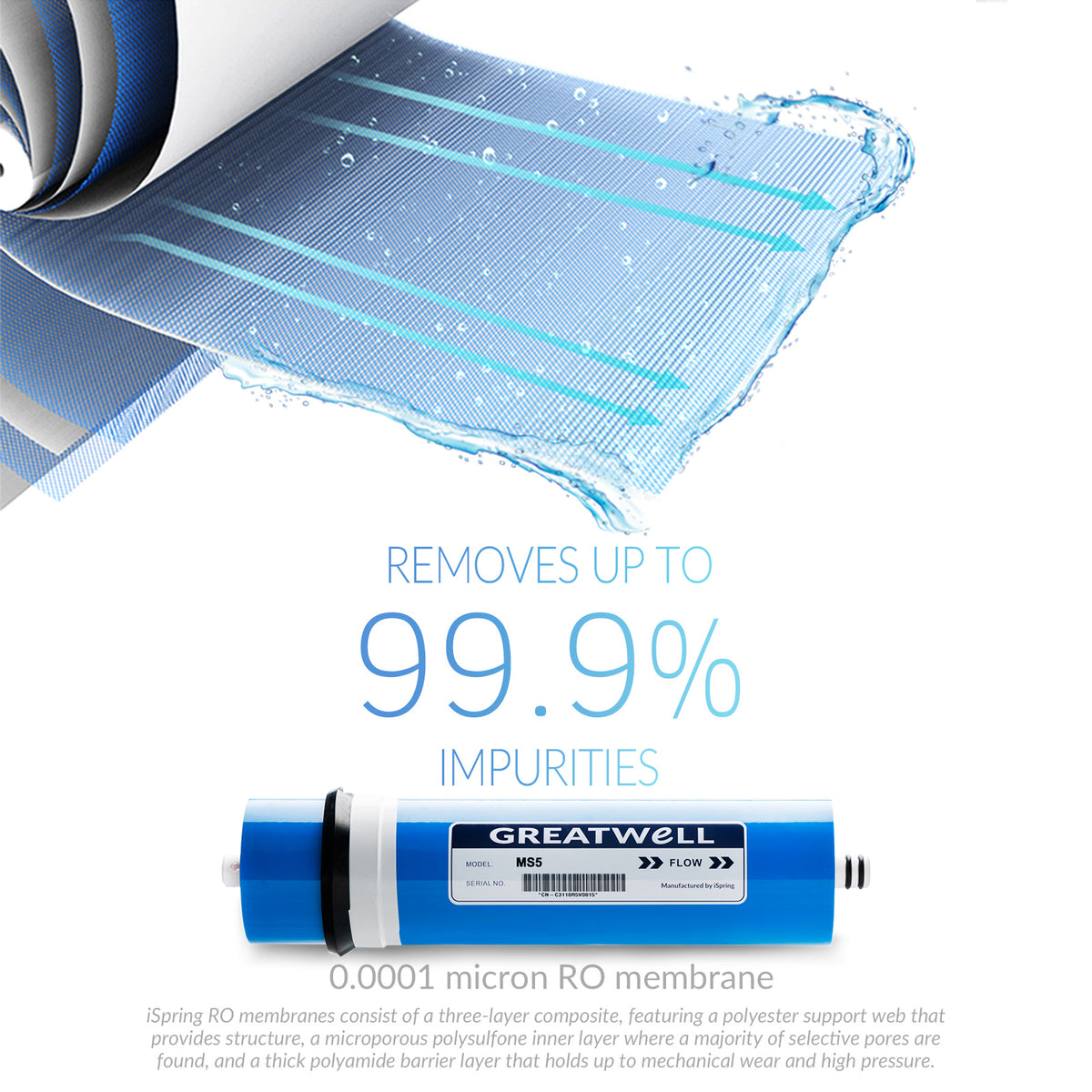 iSpring RCS5T 500 GPD Residential and Light Commercial Tankless Reverse Osmosis Water Filter System with 1.5:1 Pure to Drain Ratio