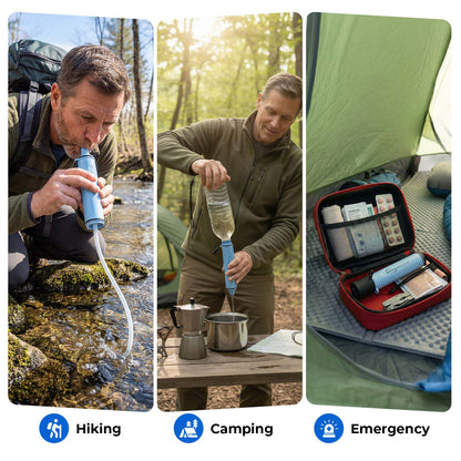iSpring IFS-B2F2 Personal Water Filter Straw, 2-Pack w/2 Extra Filters, Removes Micro-organisms & Lead, SGS-Tested BPA-Free, Ultralight Portable Purifier for Survival, Emergency & Hiking