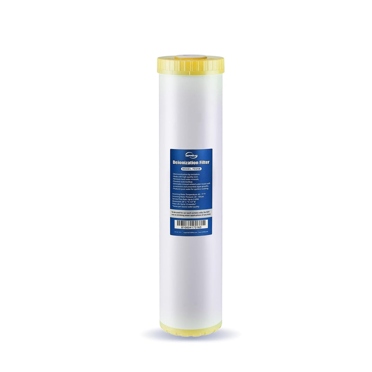 iSpring FD25B Deionized Water Filter for Spotless Car Wash System, Fits WGB22BD Deionized Water System for Car Wash, 4.5” x 20”