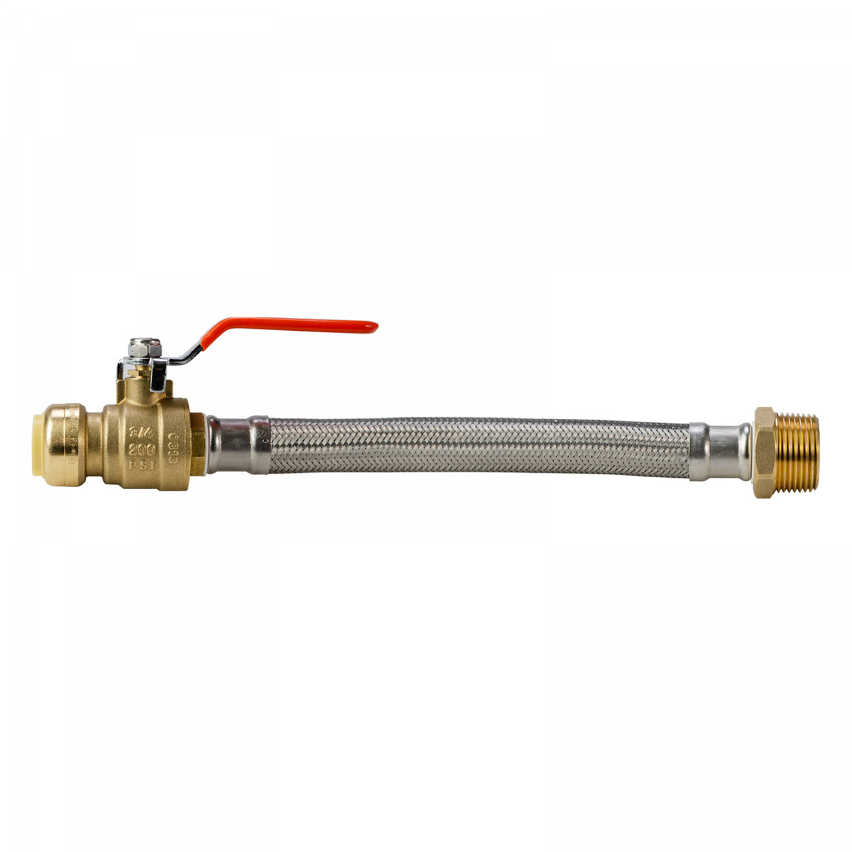 LittleWell AHPF12MNPT16 12 inch Braided Stainless Steel Hose Connector with Ball Valve, 3/4 inch Push-Fit x 1 inch Male NPT