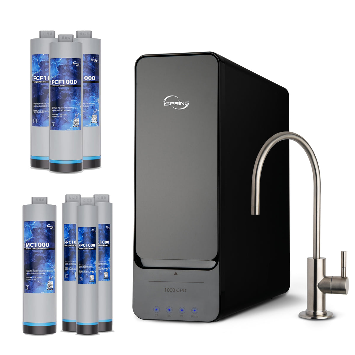 iSpring RO1000-BN Tankless Reverse Osmosis Water System, Removes Lead up to 98%, Reduces TDS and Over 1,000 Contaminants, 1000 GPD, 0.7 GPM Flow, w/ F7-RO1000 up to 3-Year Replacement Filter Set